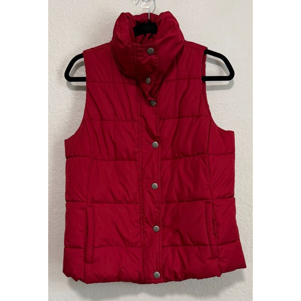 Old Navy Women's Red Puffer Vest Size Medium Full Zip Snap Front